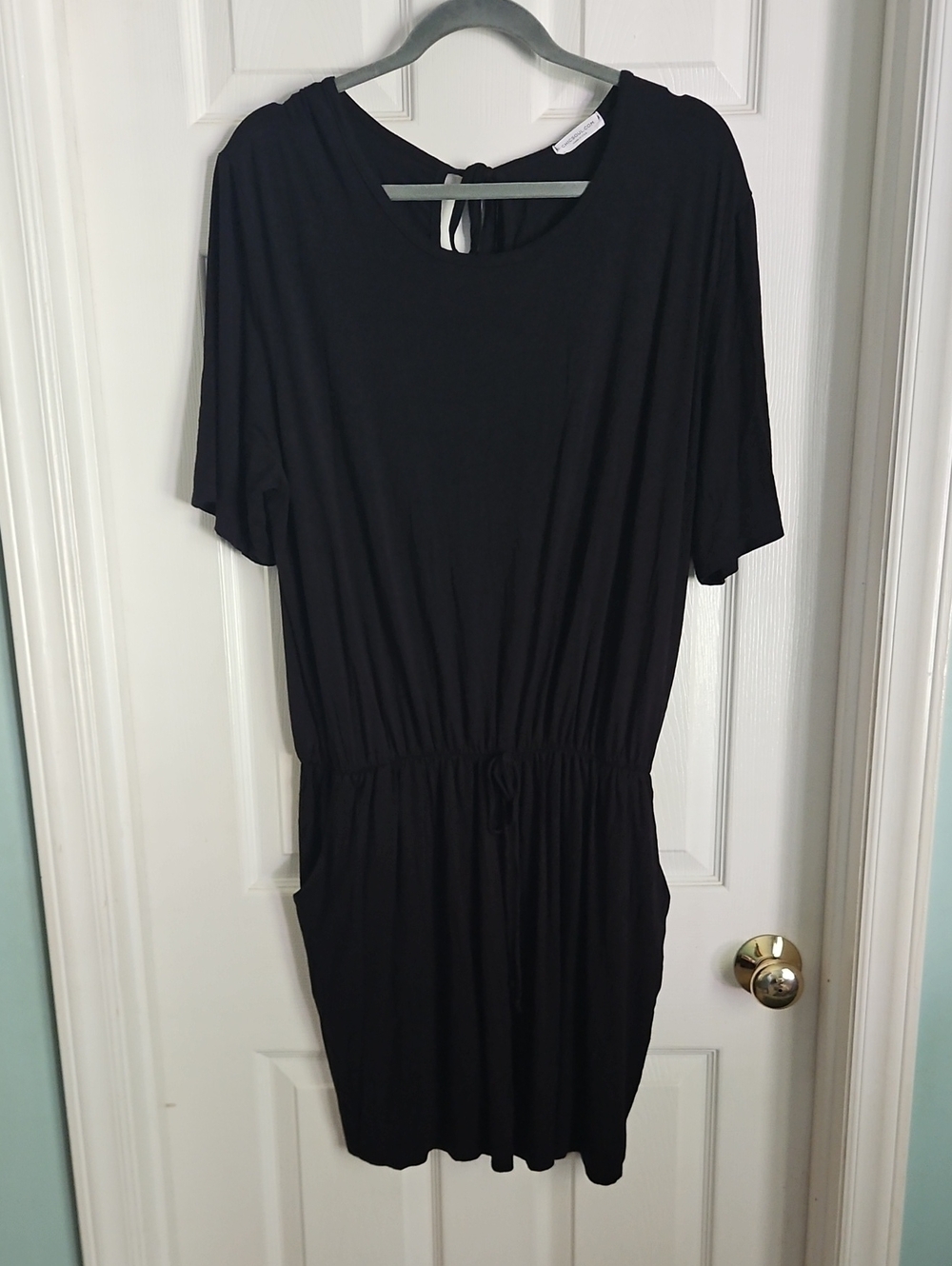Women's Black Drawstring Waist Romper Sz 22 Chicsoul.com Pockets